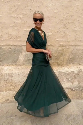 Women's Draped V-Neck Maxi Wedding Guest Dress | Charlotte