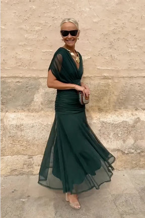 Women's Draped V-Neck Maxi Wedding Guest Dress | Charlotte