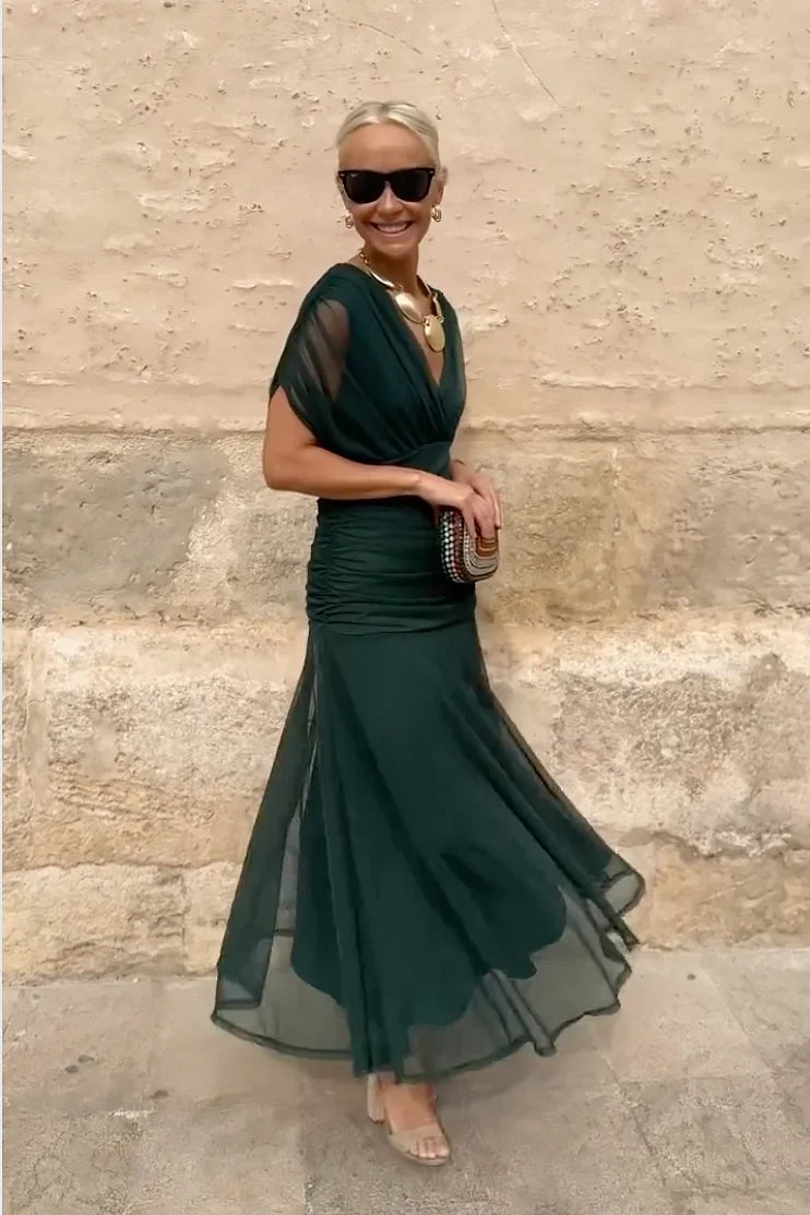 Women's Draped V-Neck Maxi Wedding Guest Dress | Charlotte
