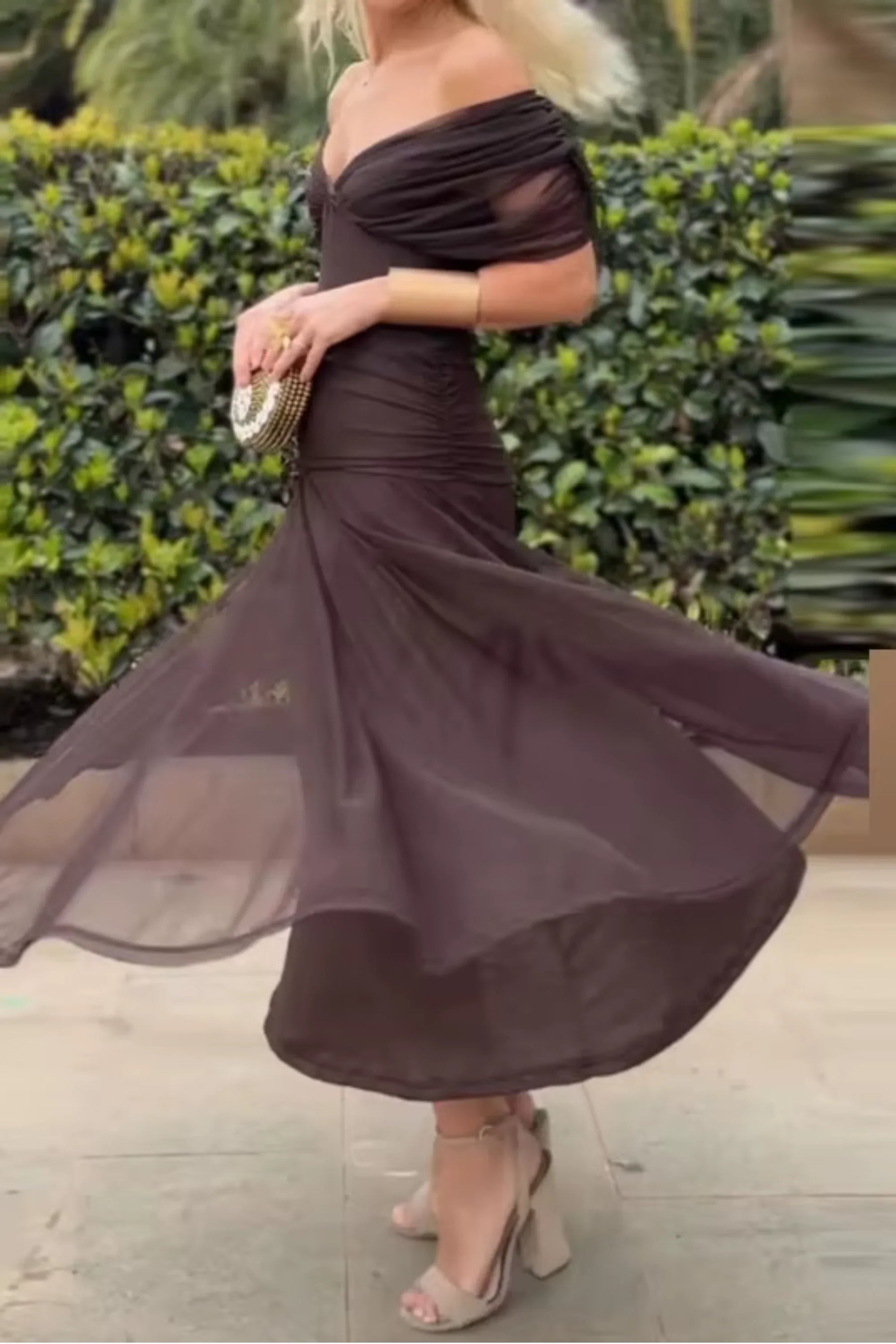 Women's Draped V-Neck Maxi Wedding Guest Dress | Charlotte