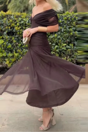 Women's Draped V-Neck Maxi Wedding Guest Dress | Charlotte