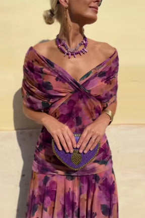 Women's Draped V-Neck Maxi Wedding Guest Dress | Charlotte