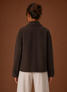 Women's Short Double-Breasted Coat with Wide Lapels | Elena in Chocolate Brown - Juana Fashion