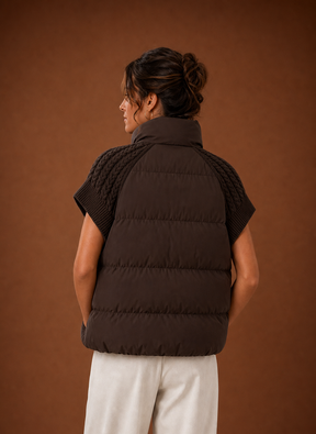 Women's Quilted Vest with Knit Shoulder Panels | Laura in White - Juana Fashion