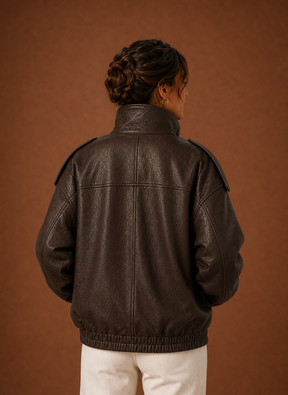 Women's Relaxed High-Collar Jacket | Adela in Chocolate Brown - Juana Fashion