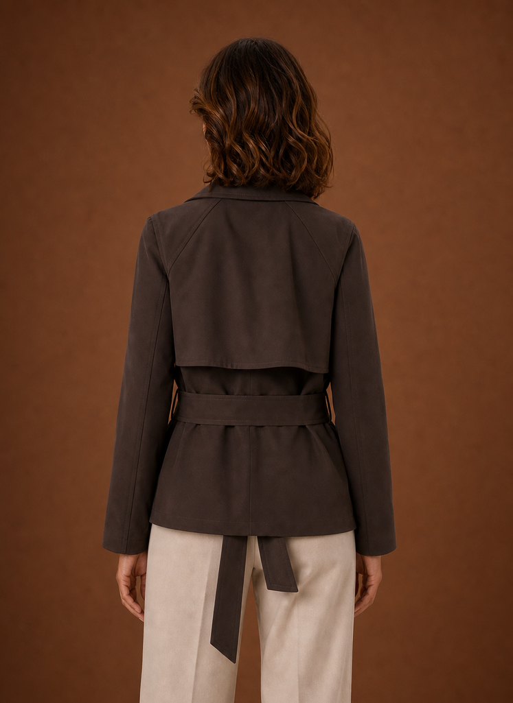 Women's Short Belted Trench Coat | Giulia in Black - Juana Fashion