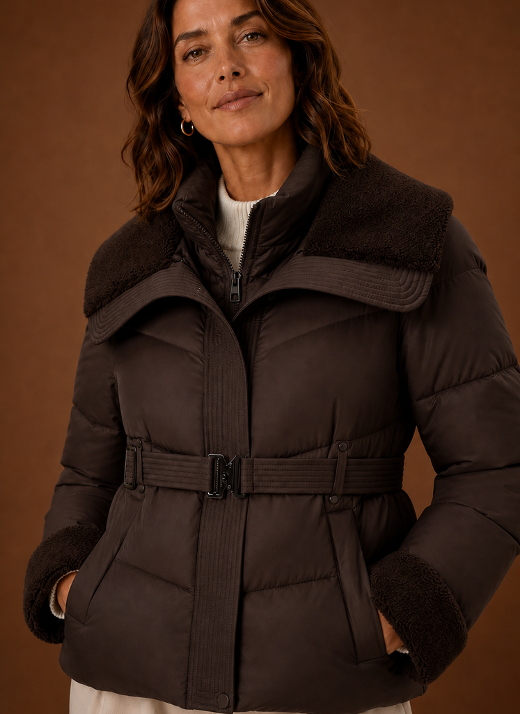 Women's Belted Quilted Winter Jacket | Serena in Black - Juana Fashion