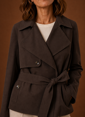 Women's Short Belted Trench Coat | Giulia in Black - Juana Fashion