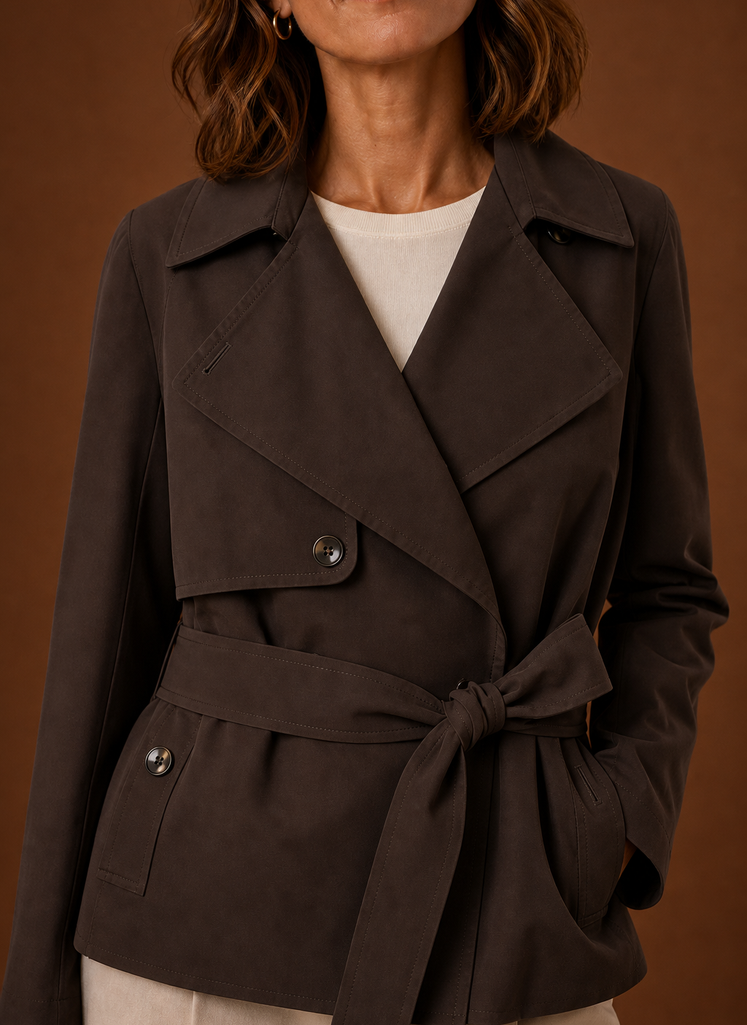 Women's Short Belted Trench Coat | Giulia in Black - Juana Fashion