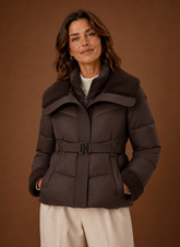 Women's Belted Quilted Winter Jacket | Serena in Chocolate Brown - Juana Fashion