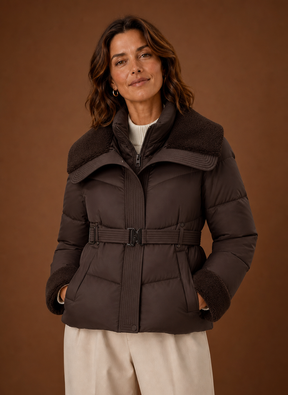 Women's Belted Quilted Winter Jacket | Serena in Chocolate Brown - Juana Fashion
