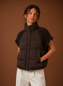 Women's Quilted Vest with Knit Shoulder Panels | Laura in Black - Juana Fashion