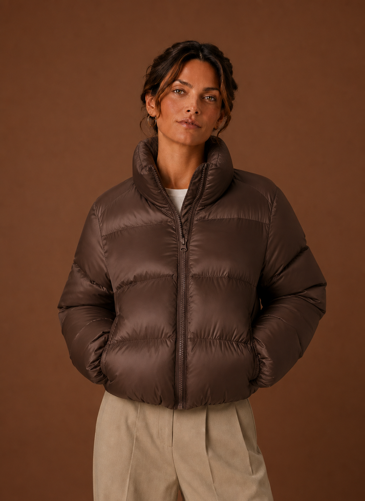 Women's Quilted Winter Jacket | Rosalia in Chocolate Brown - Juana Fashion