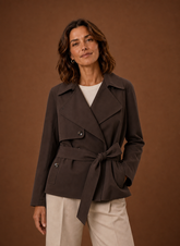 Women's Short Belted Trench Coat | Giulia in Chocolate Brown - Juana Fashion