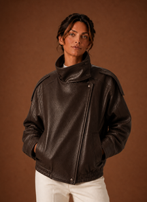 Women's Relaxed High-Collar Jacket | Adela in Black - Juana Fashion