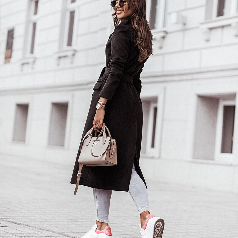 Women's Long City Coat | Helene in Camel - Juana Fashion