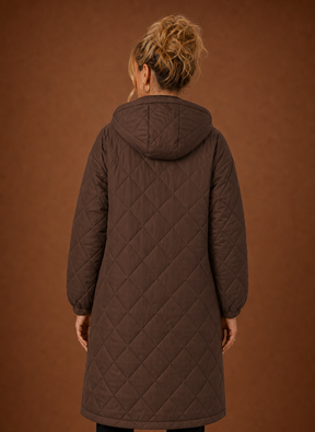 Women's Long Hooded Quilted Winter Coat | Lucia in Brown - Juana Fashion