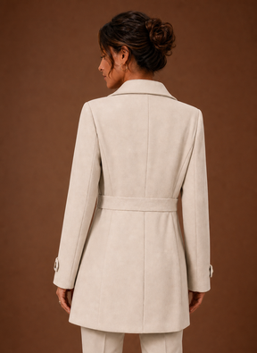 Women's Mid-Length Button-Front Trench Coat | Diana in Cream - Juana Fashion