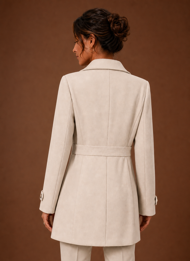 Women's Mid-Length Button-Front Trench Coat | Diana in Cream - Juana Fashion
