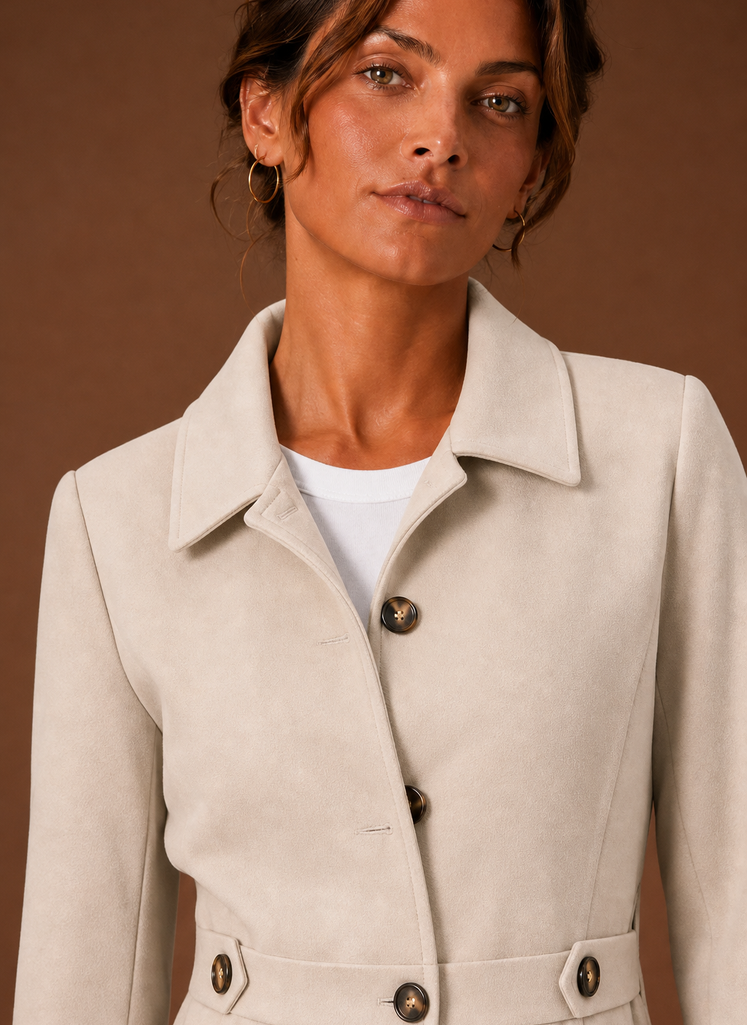 Women's Mid-Length Button-Front Trench Coat | Diana in Black - Juana Fashion