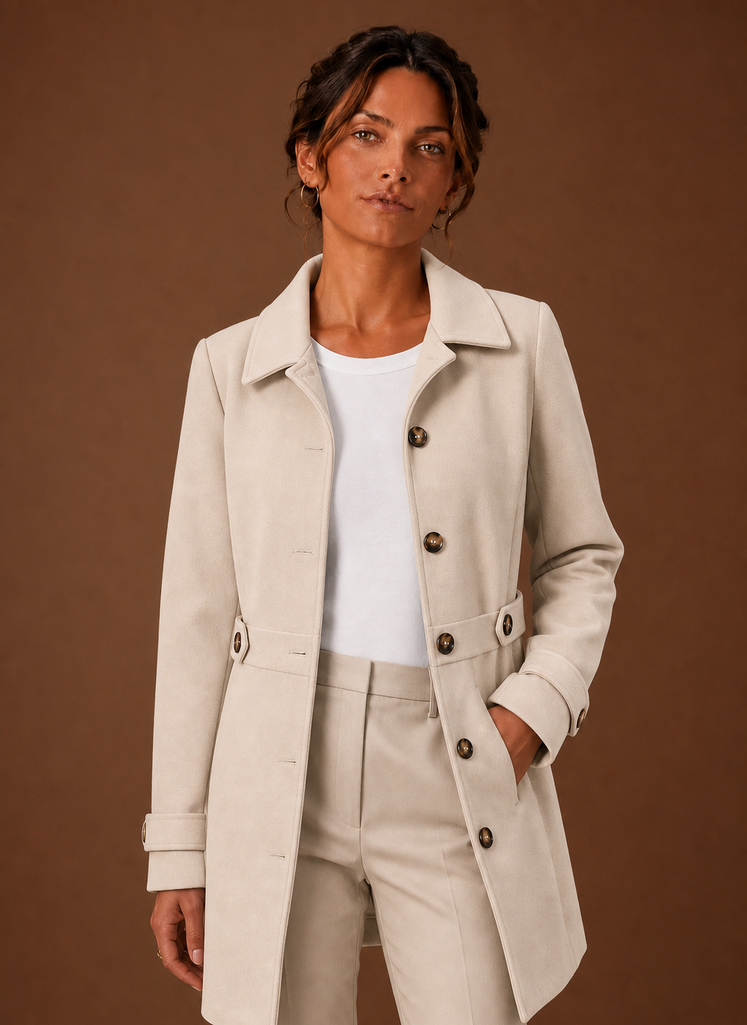 Women's Mid-Length Button-Front Trench Coat | Diana in Cream - Juana Fashion