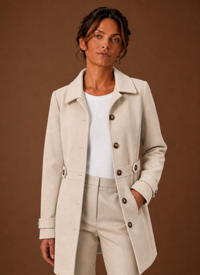 Women's Mid-Length Button-Front Trench Coat | Diana in Cream - Juana Fashion