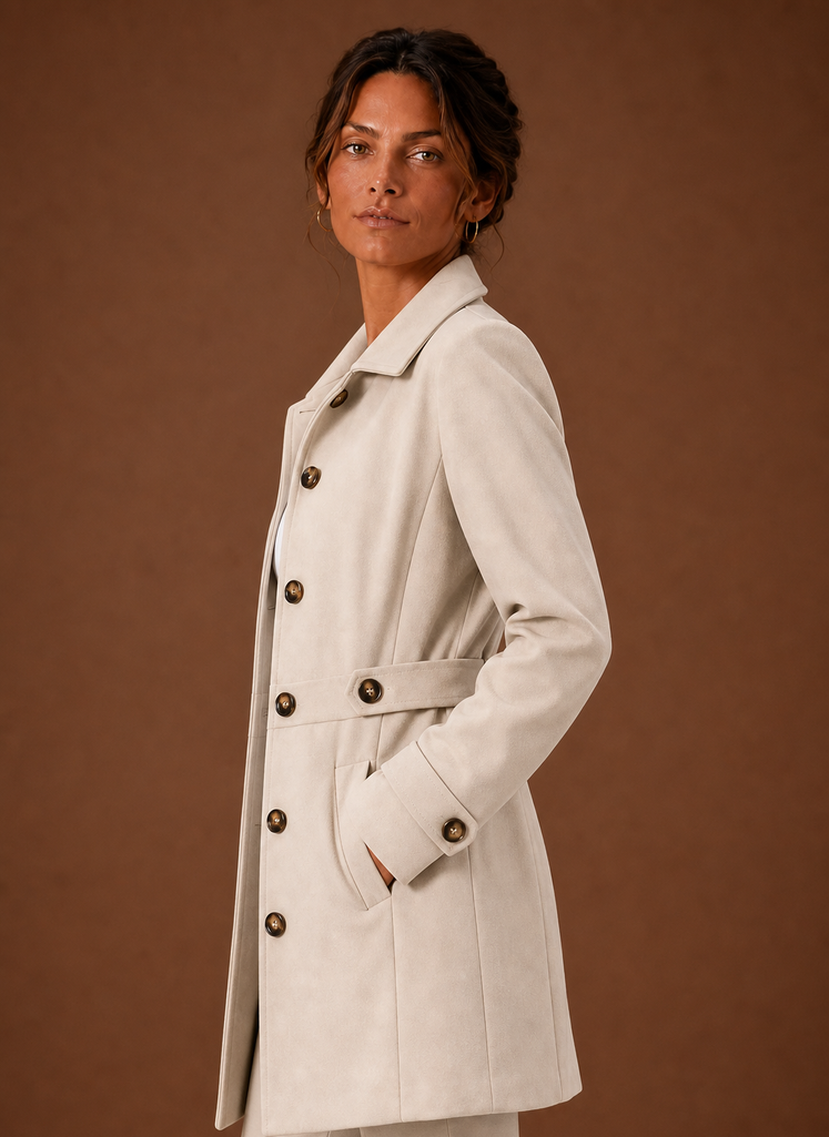 Women's Mid-Length Button-Front Trench Coat | Diana in Cream - Juana Fashion