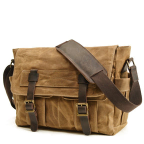 Waxed Canvas Messenger Bag with Leather Trim by Juana Fashion