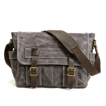 Waxed Canvas Messenger Bag with Leather Trim in Light Gray by Juana Fashion
