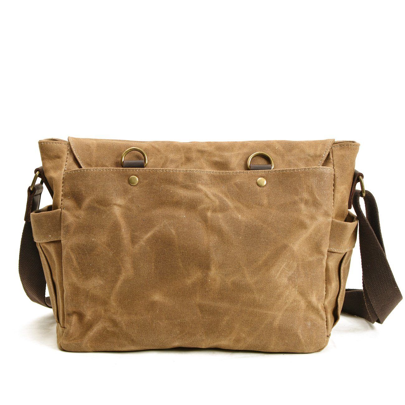 Waxed Canvas Messenger Bag with Leather Trim by Juana Fashion