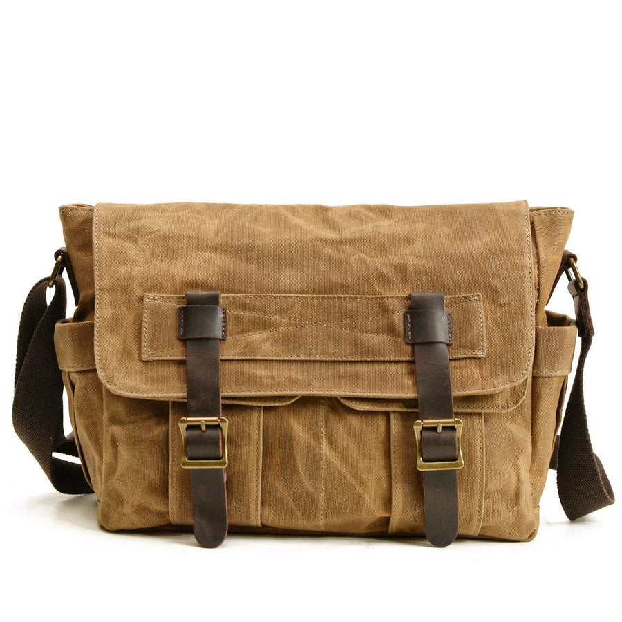 Waxed Canvas Messenger Bag with Leather Trim by Juana Fashion