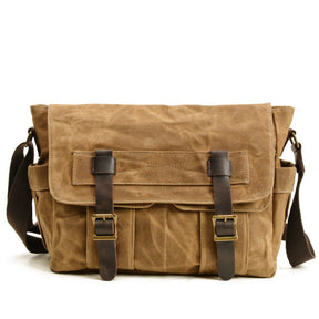 Waxed Canvas Messenger Bag with Leather Trim by Juana Fashion