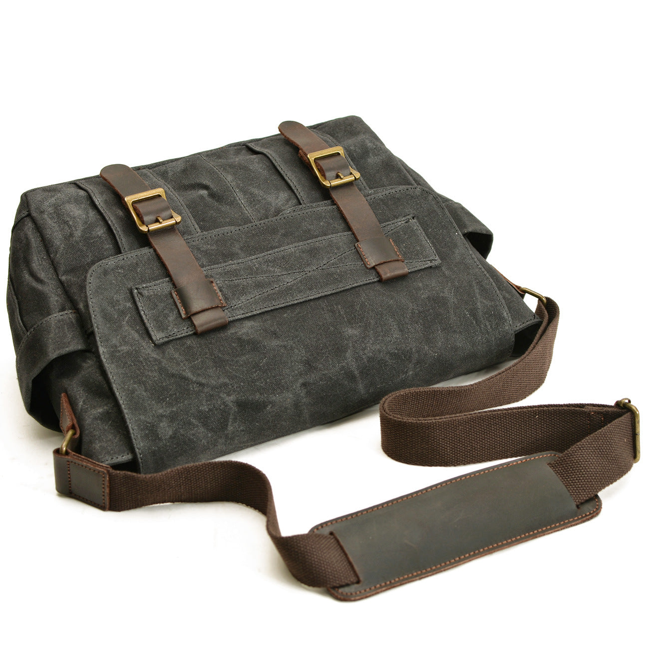 Waxed Canvas Messenger Bag with Leather Trim by Juana Fashion