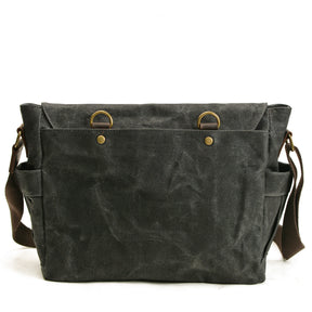 Waxed Canvas Messenger Bag with Leather Trim by Juana Fashion