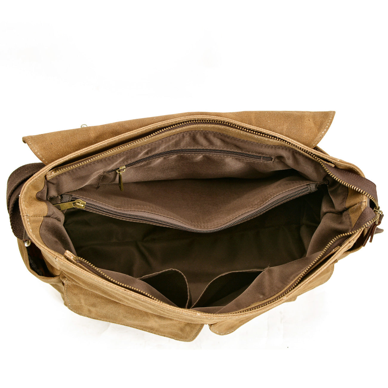 Waxed Canvas Messenger Bag with Leather Trim by Juana Fashion