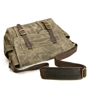 Waxed Canvas Messenger Bag with Leather Trim by Juana Fashion