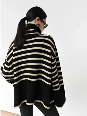 Women's Wool Oversized Striped Turtleneck Sweater — View 4