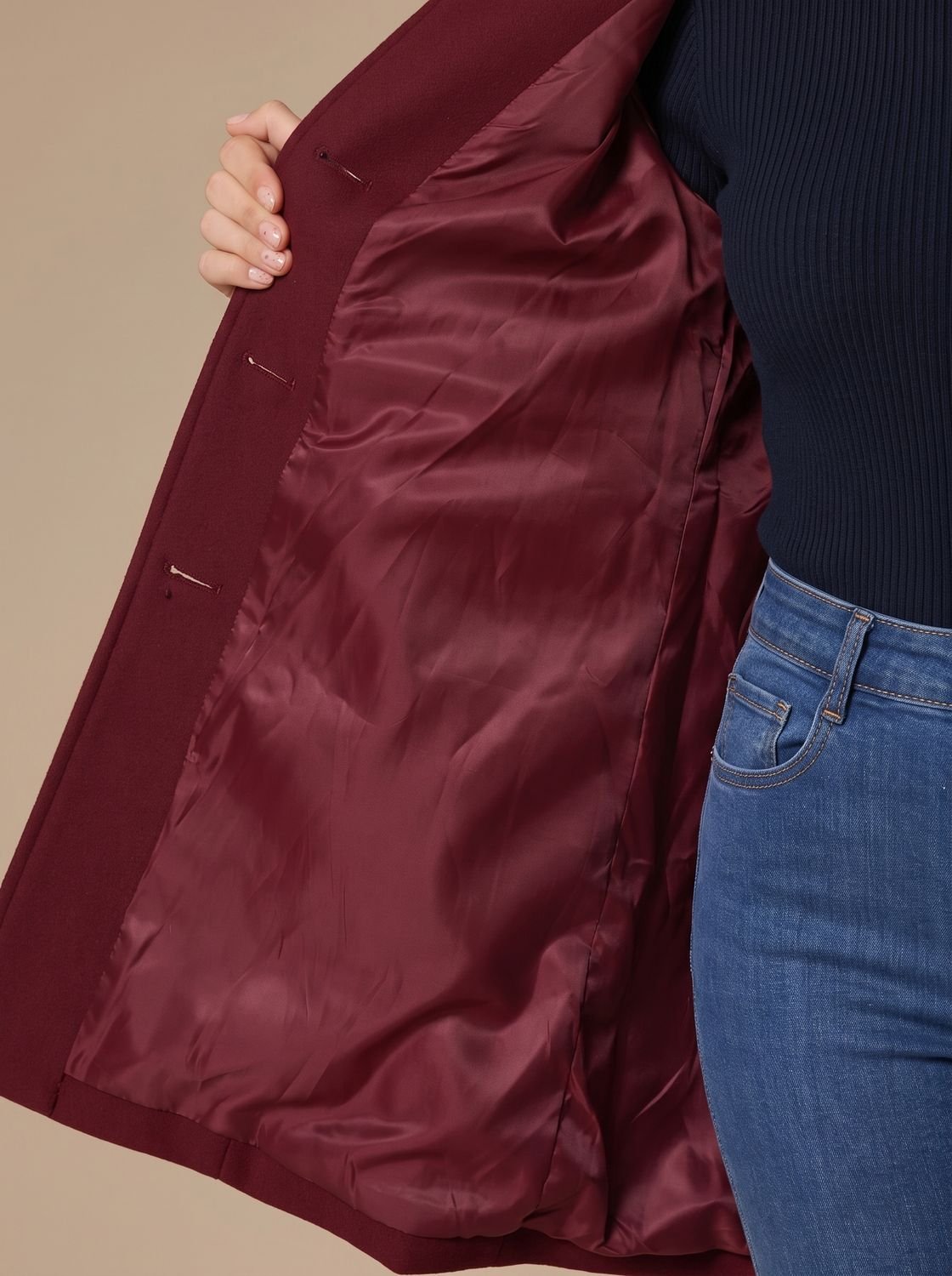 Women's Button-Front A-Line Winter Coat | Marie in Dark Red - Juana Fashion
