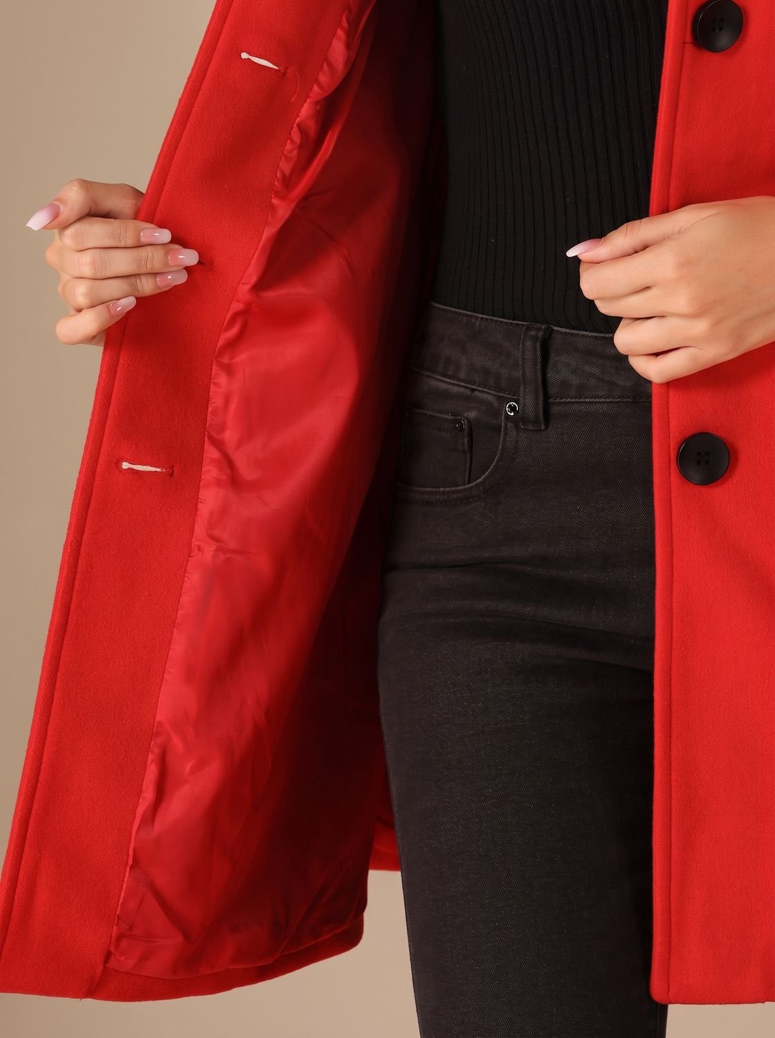 Women's Button-Front A-Line Winter Coat | Marie in Dark Red - Juana Fashion