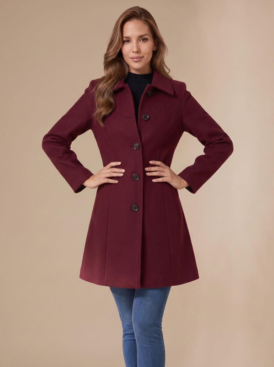Women's Button-Front A-Line Winter Coat | Marie in Black - Juana Fashion