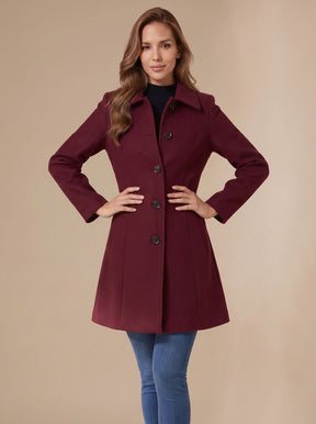 Women's Button-Front A-Line Winter Coat | Marie in Black - Juana Fashion