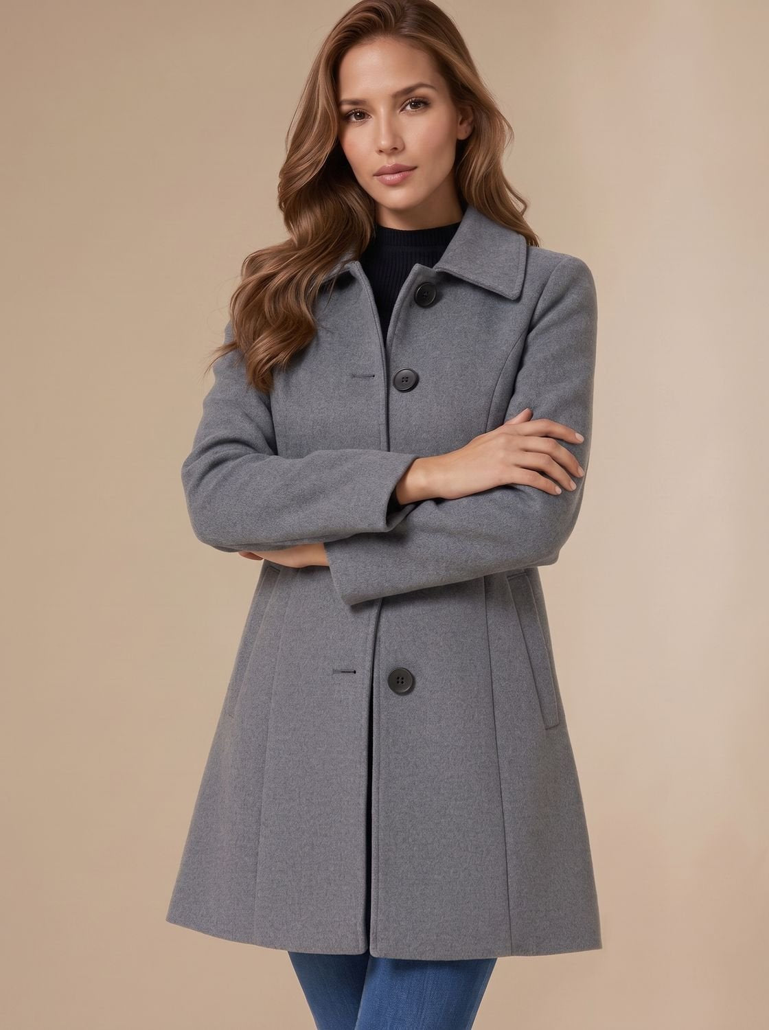 Women's Button-Front A-Line Winter Coat | Marie in Gray - Juana Fashion