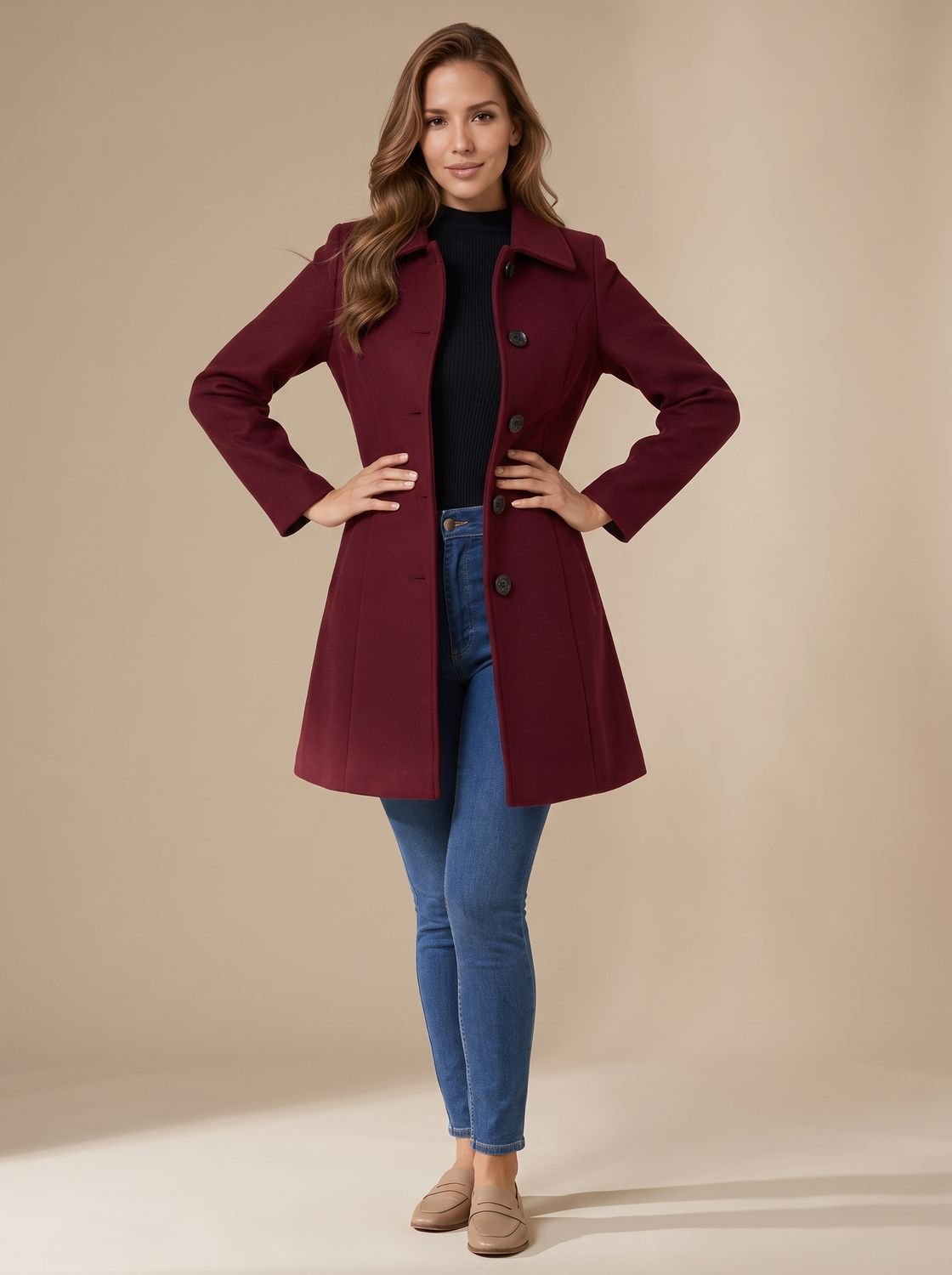 Women's Button-Front A-Line Winter Coat | Marie in Gray - Juana Fashion