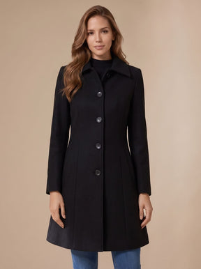 Women's Button-Front A-Line Winter Coat | Marie in Dark Red - Juana Fashion