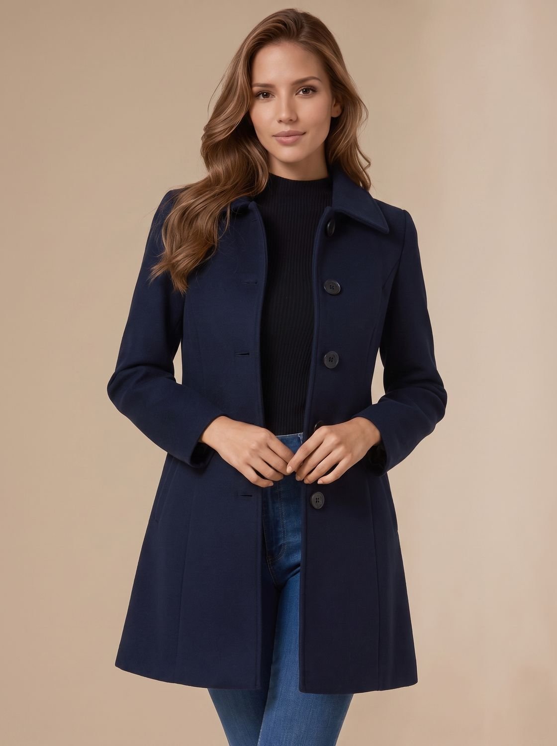 Women's Button-Front A-Line Winter Coat | Marie in Dark Red - Juana Fashion