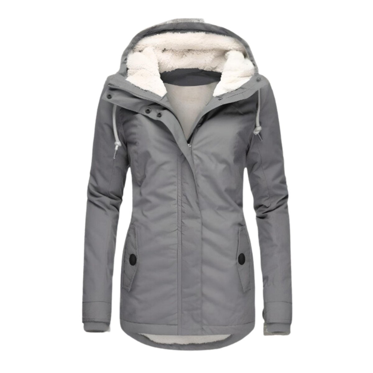 Women's Hooded Parka with Sherpa Lining | Annika in Gray - Juana Fashion