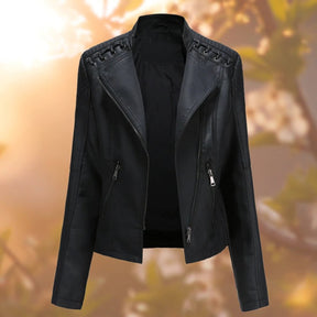 Women's Faux Leather Biker Jacket with Shoulder Details | Elisabeth in Dark Brown - Juana Fashion