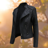 Women's Faux Leather Biker Jacket with Shoulder Details | Elisabeth in Black - Juana Fashion
