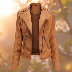 Women's Faux Leather Biker Jacket with Shoulder Details | Elisabeth in Black - Juana Fashion