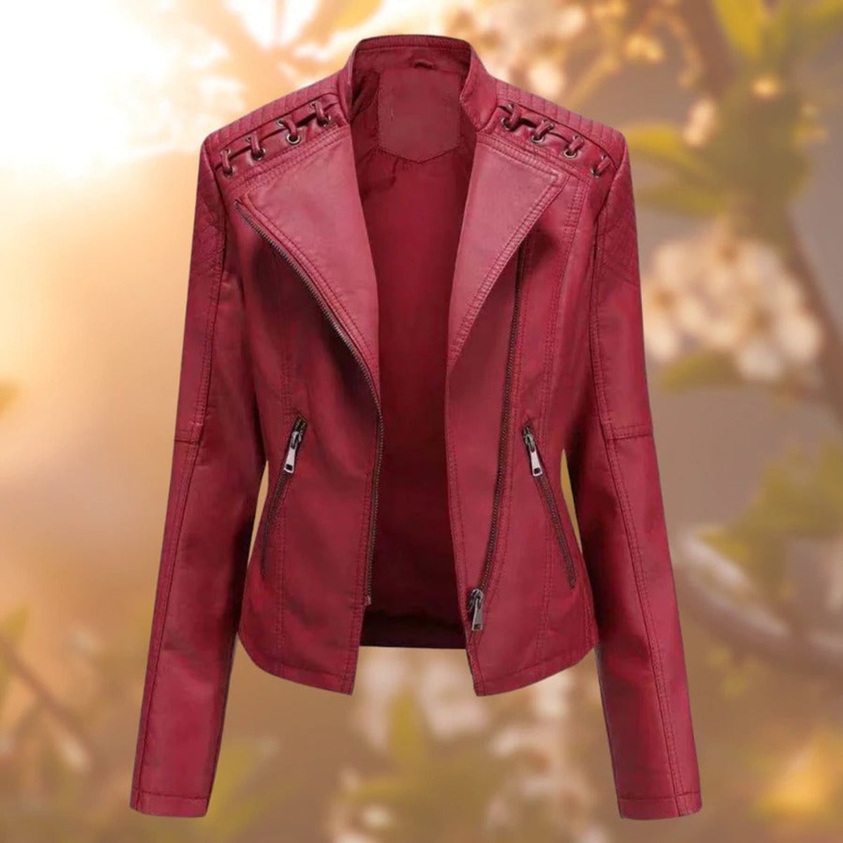 Women's Faux Leather Biker Jacket with Shoulder Details | Elisabeth in Black - Juana Fashion